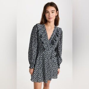 English Factory Floral Wrapped Mini Dress with Ruffles